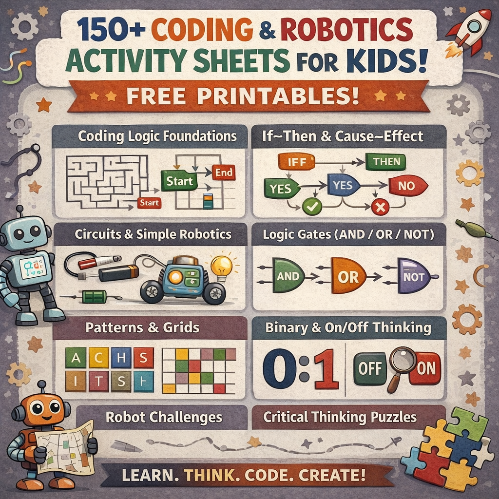 150+ Coding Logic Activity Sheets for Kids (Ages 5+) | Printable Worksheets